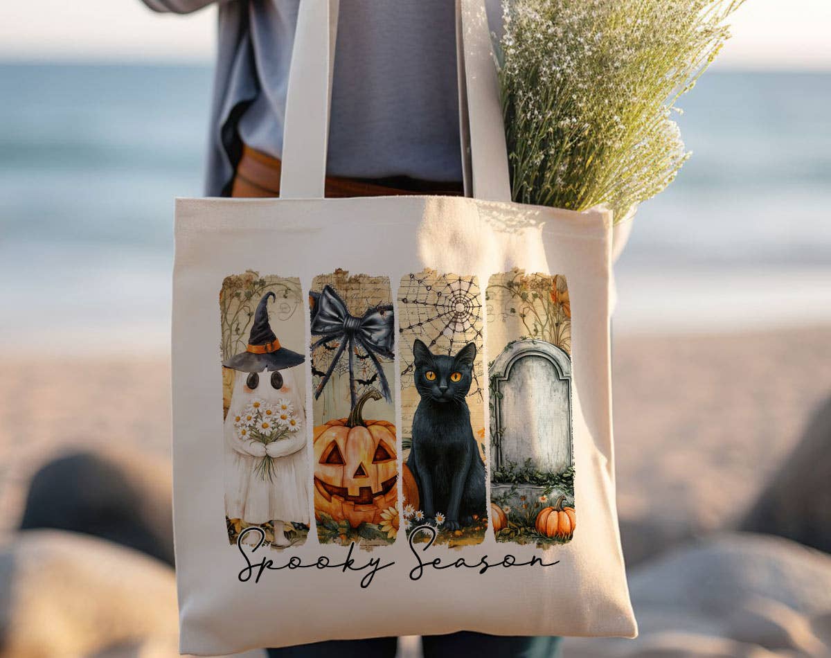 Sister Ray - Wholesale Tote Bag - Unisex - Spooky Season Black Cat Halloween Ghost Pumpkin Tote Bag