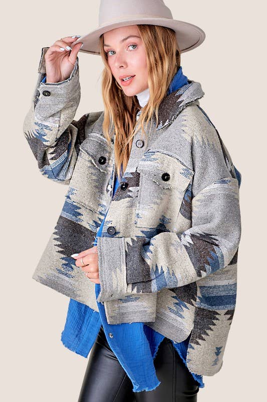 La Miel – wholesale Jacket – Women's – JKT1713-Aztec Pattern Long Sleeve Button Down Jacket15