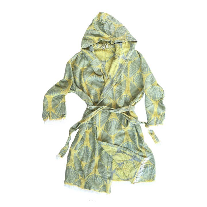 Bata de Jacquard de Toalla Turca, Doble Cara, Kimono Playero, 100 % Algodón Amarillo-Verde para venta al por mayor de Buld&Co.