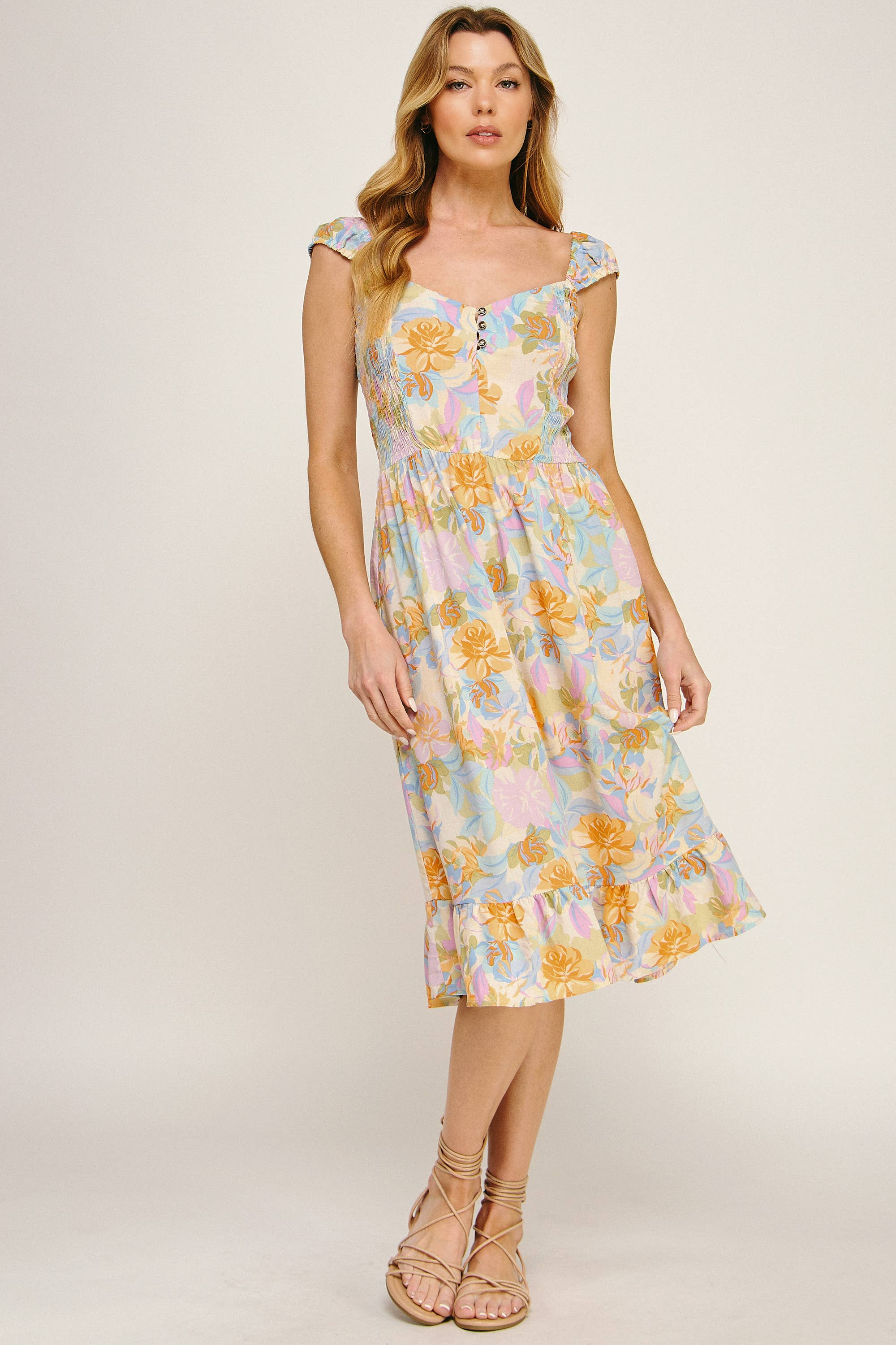 IVPEM ANTIKES ROSENBEDRUCKTES MIDIKLEID MIT ELASTISCHEN ÄRMELN für den Großhandel auf Faire8