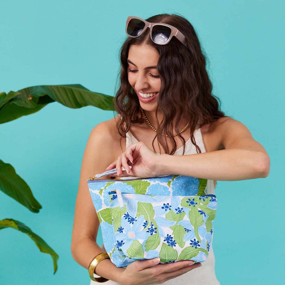 rockflowerpaper – wholesale Pouch – Women’s – Blue Hydrangea Large Canvas Pouch2