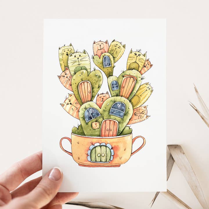 Tarjeta Cute Cactus House - PC30 para venta al por mayor de Printii Cards