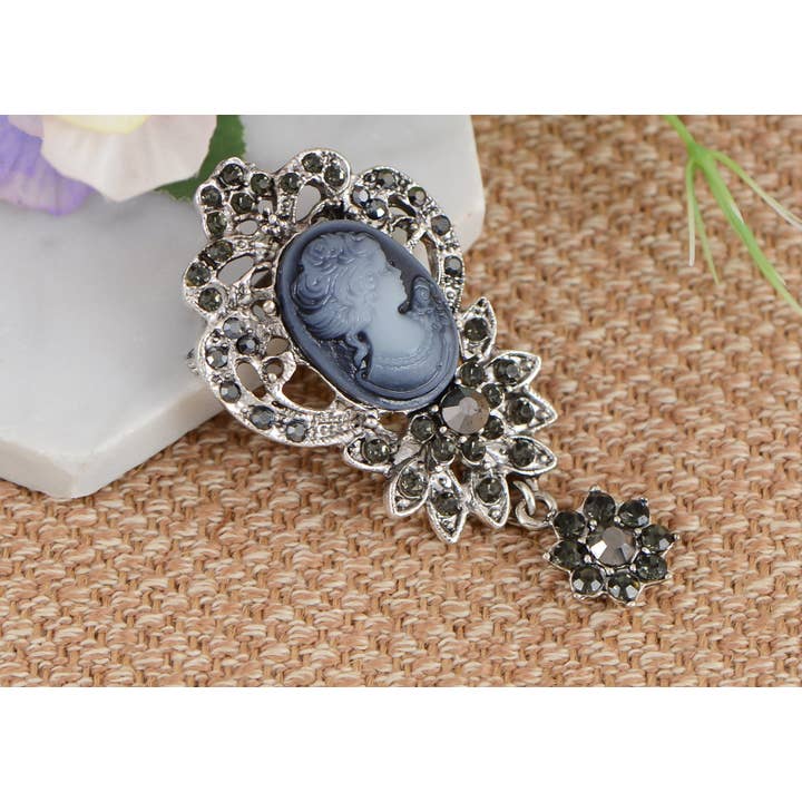 AK Brand - Wholesale Brooch - Vintage Crystal Rhinestone Victorian Cameo Brooch Pendant8