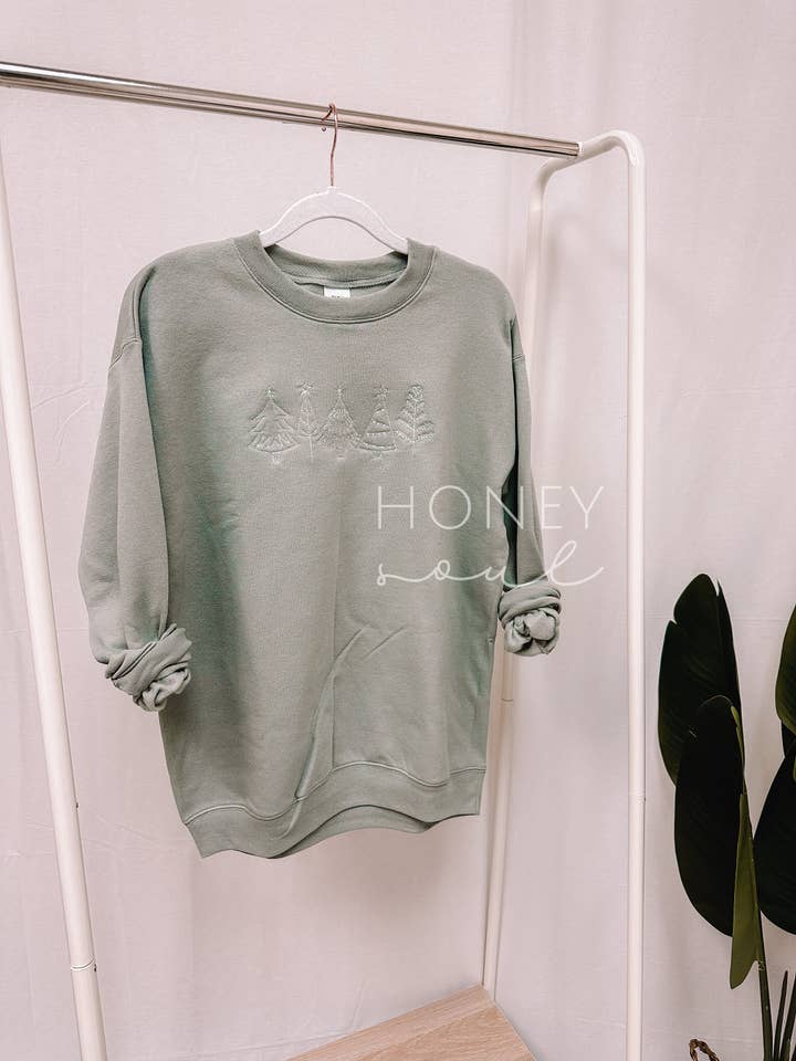 Honey Soul LLC - Wholesale Sweatshirt - Women's - Embroidered Christmas Tree Sweatshirt | Holiday Sweatshirt