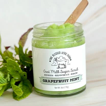 Grapefruit Mint Emulsified Goat Milk Sugar Scrub for wholesale by One Blessed Acre Farm