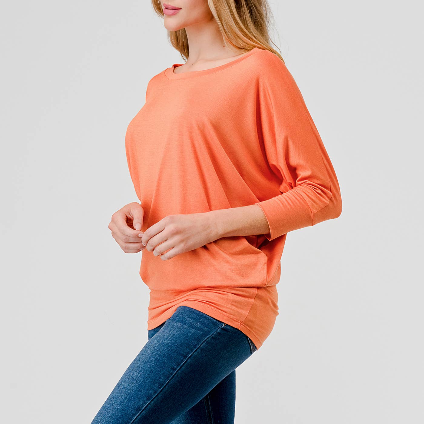 Heimious - Wholesale Knit Top - Women's - 3/4 Dolman Sleeve Round neck Modal Jersey  Top, 250369