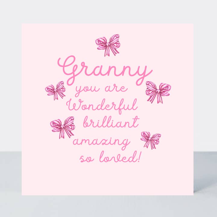 Carte « Mamie, tu es merveilleuse » — nœuds rayés roses pour la vente par Petimo