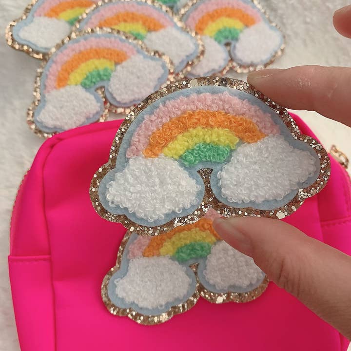 Adesivo Rainbow Chenille Glitter Patch para Vestuário por atacado de Raphael wonders