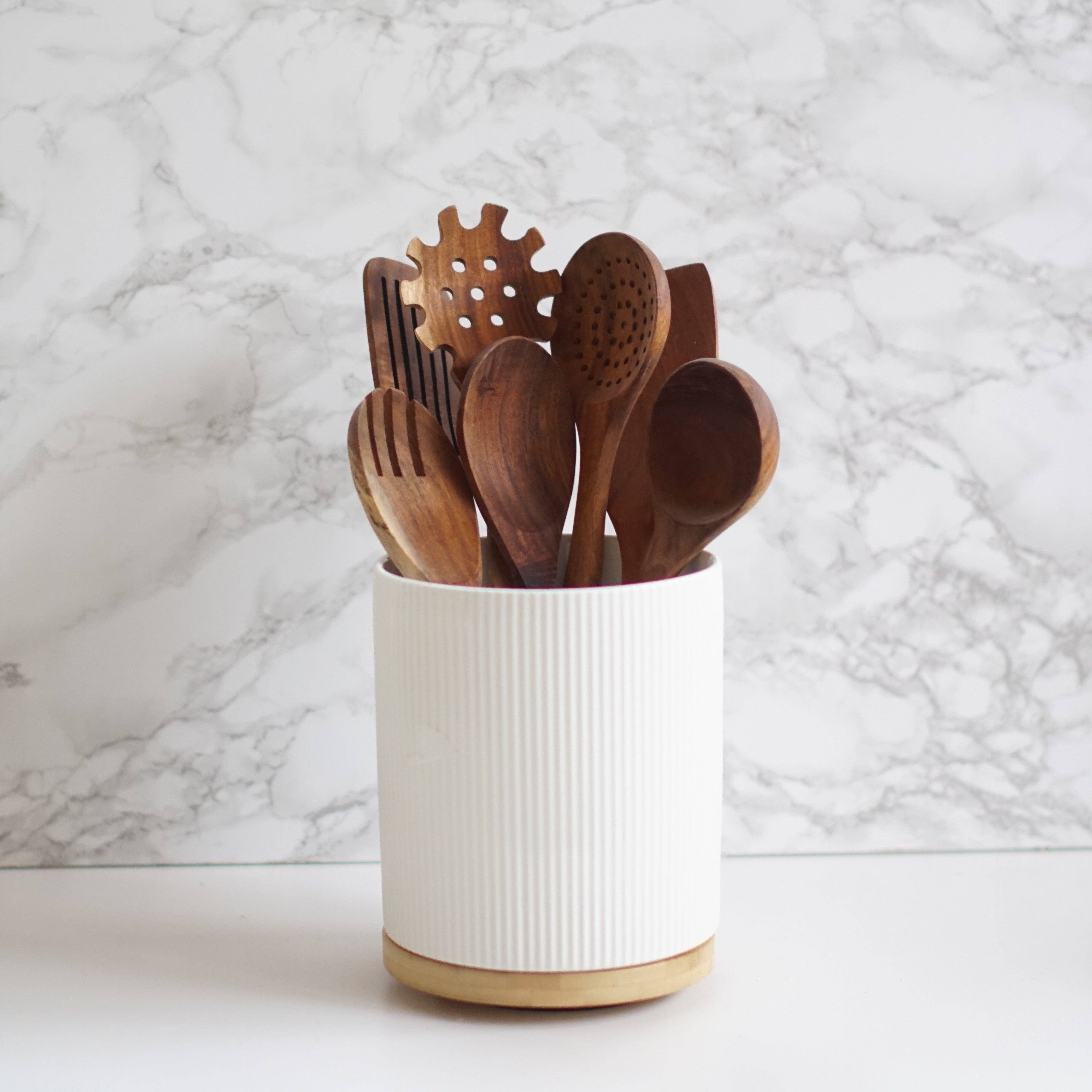 So At Nature – wholesale Utensil holder – Rotating Ceramic Kitchen Utensil Holder - Premium Storage with Detachable Base1