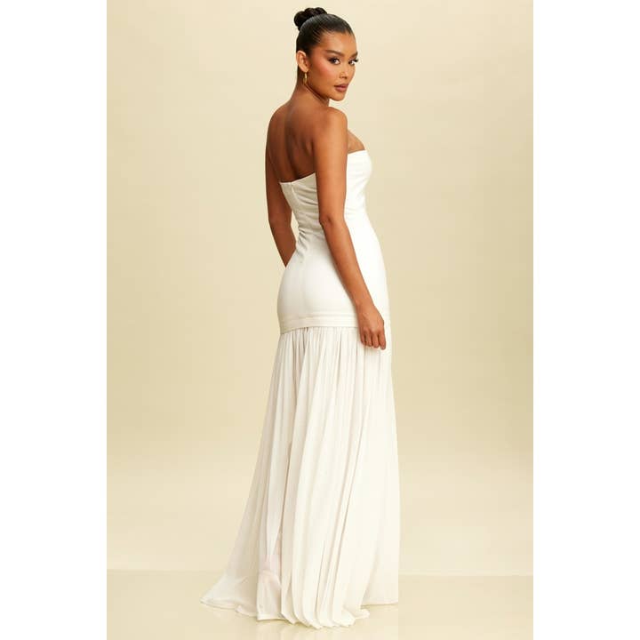 Luxxel - Vente Robe – femme - ROBE MAXI TUBE AVEC CHIFFON FRONCÉ5