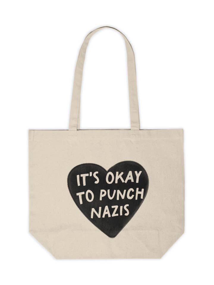 It's Okay To Punch Nazis Tote Bag for wholesale by Cedar and Saltwater Co