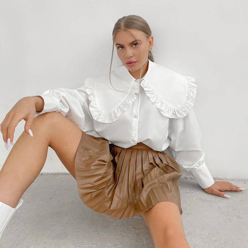 Marayn - Wholesale Button Down Shirt - Women's - French Chic Ruffle Collar Cotton Blouse2