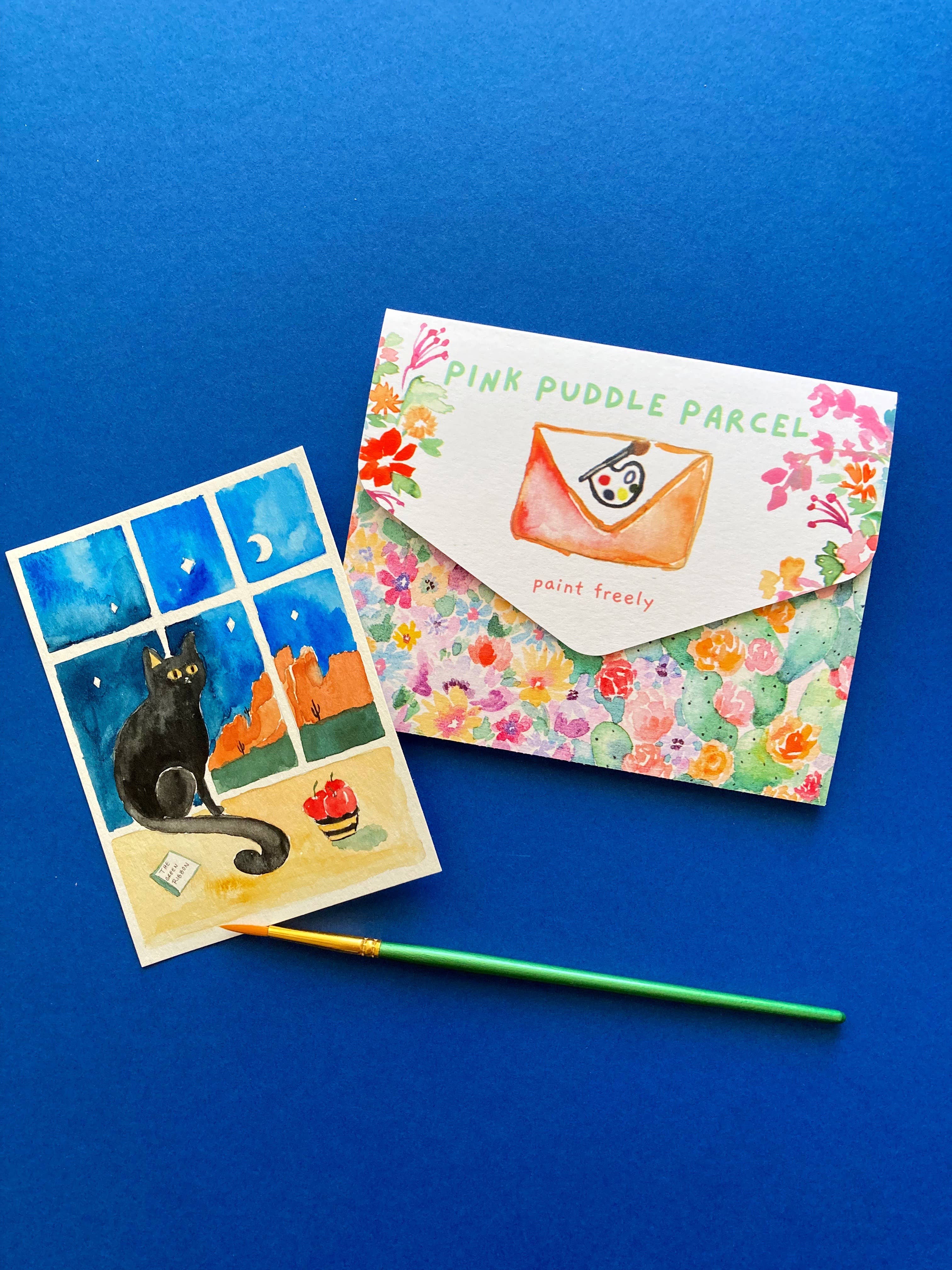 Pink Puddle Studio - Wholesale DIY Craft Kit - Black Cat Night Winter Watercolor Paint by Number DIY Kit 3