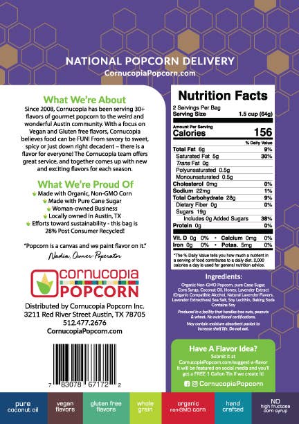 Cornucopia Popcorn - Wholesale Popcorn - Honey Lavender Signature Bag- Spring Flavor 10 pk2