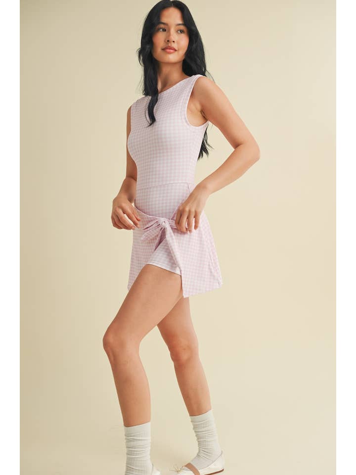 KIMBERLY C - Wholesale Athletic Dress - Women's - Gingham Print Sleeveless Wrap Tie Front Dress 21