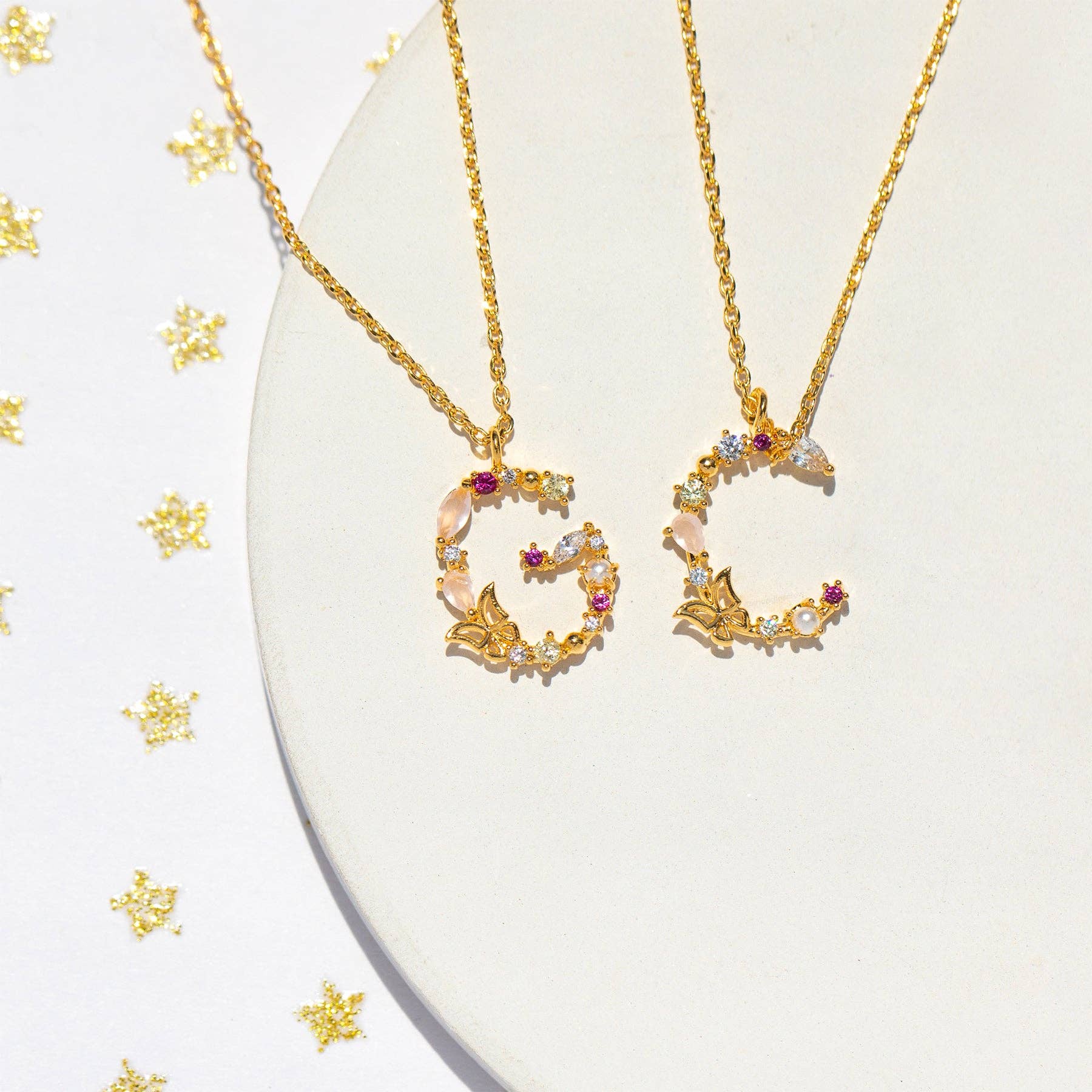 Girls Crew – wholesale Pendant/charm necklace – Flutterfly Stone Initial Necklace56