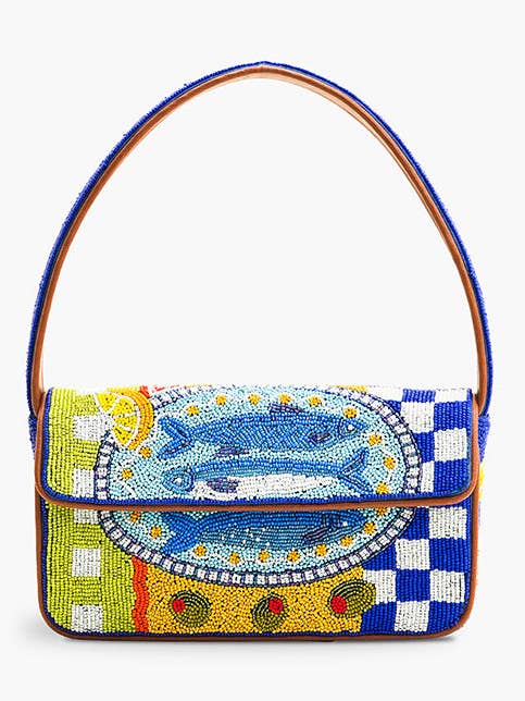 Bolso de hombro con abalorios hecho a mano Sardina Mediterránea para venta al por mayor de America & Beyond
