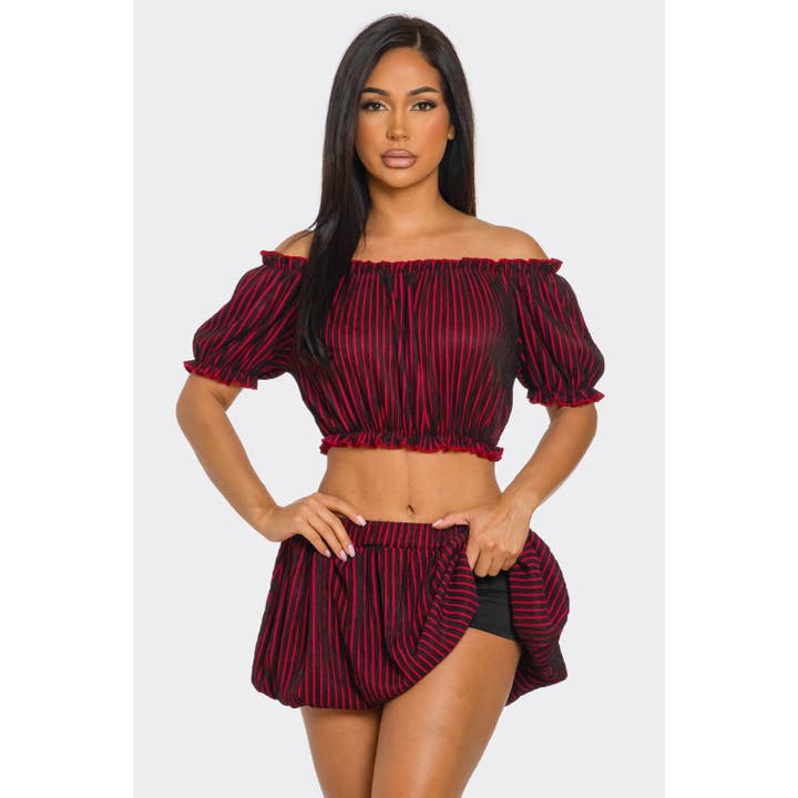 2pc Bubble Skirt Striped Under Shorts for wholesale by DORCAS