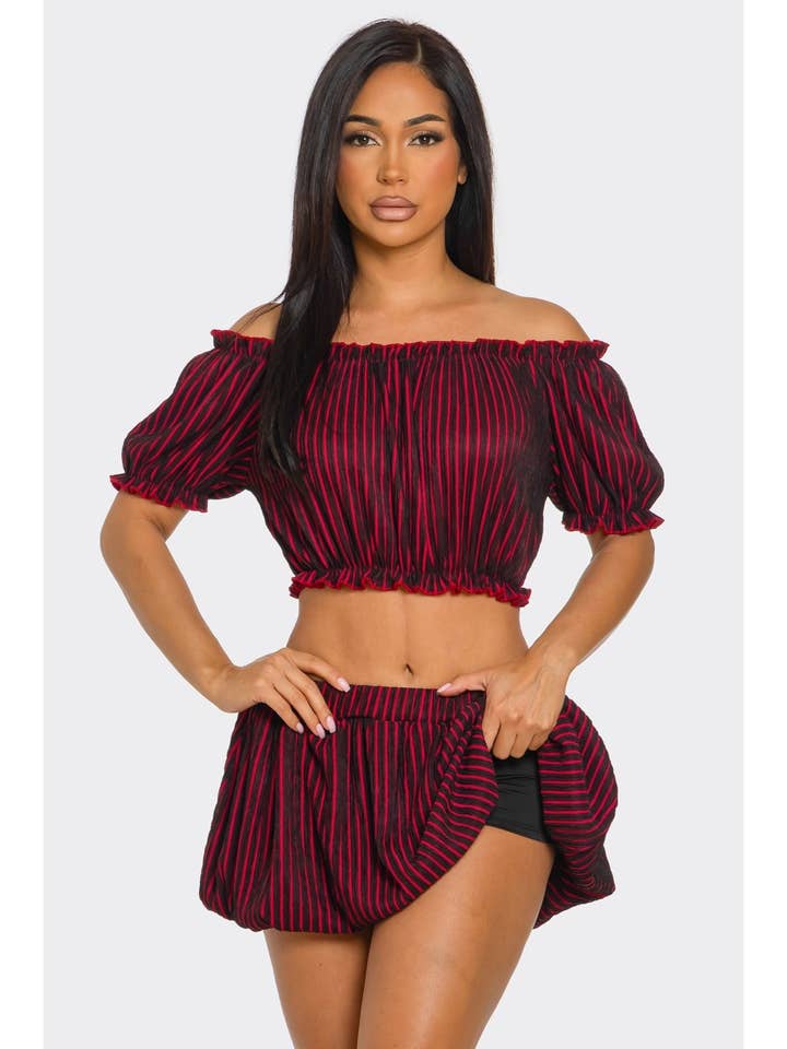 2pc Bubble Skirt Striped Under Shorts for wholesale by FashionShowcase