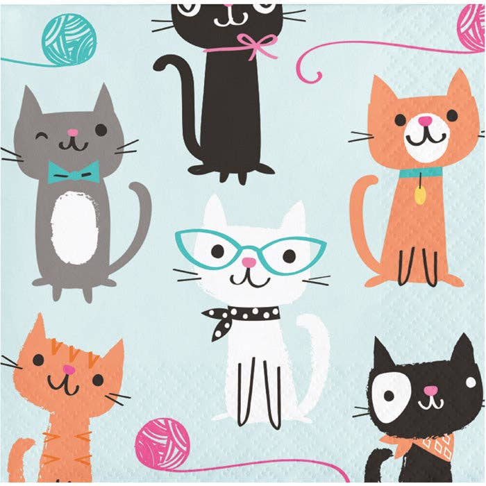 Bulk Party Decor - Wholesale Disposable Napkin - Bulk Purr-fect Cat Party Beverage Napkins (192 per Case)