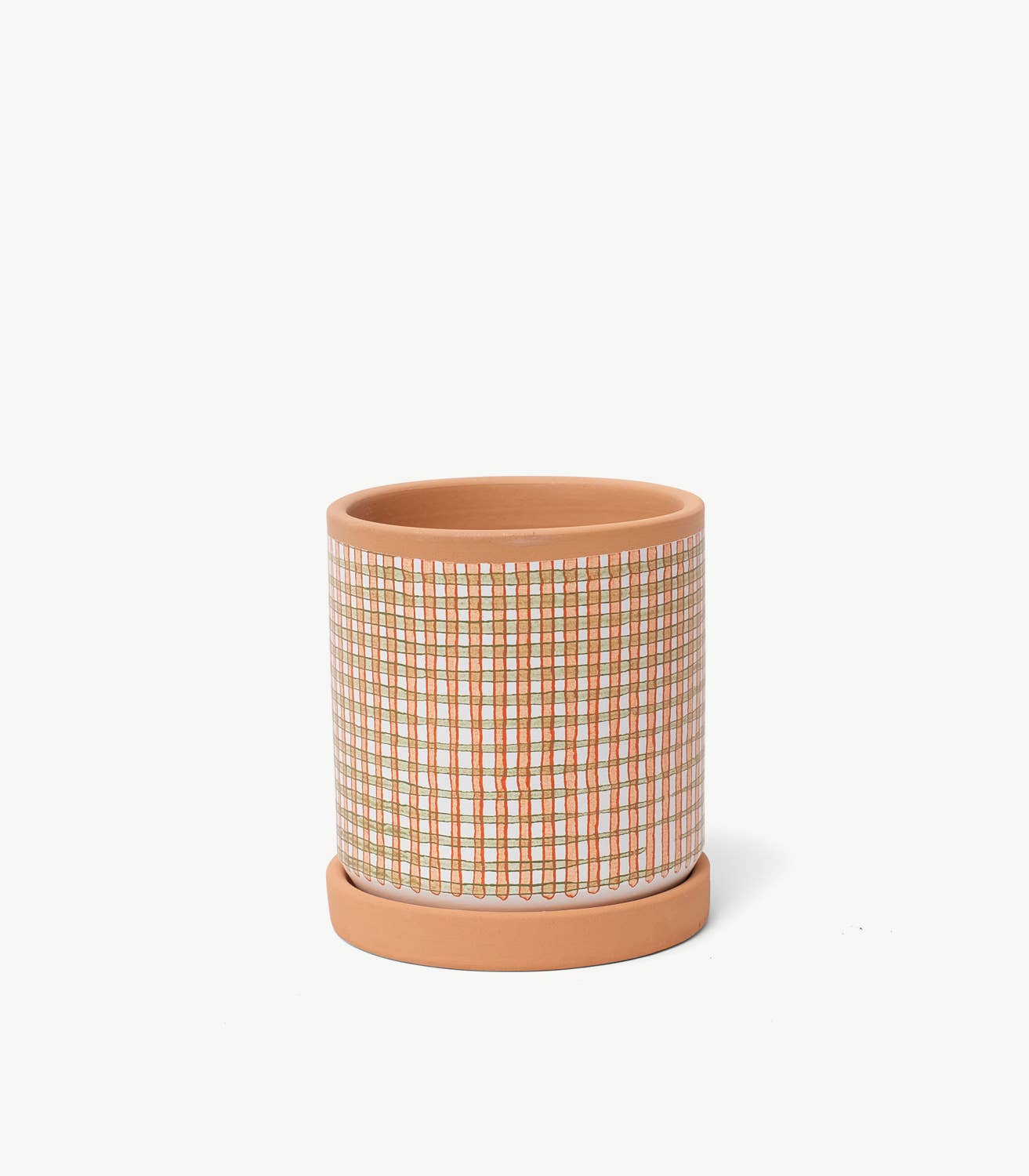 Casa Atlântica - Wholesale Plant Pot - Moss green and pumpkin checkered pot with saucer1