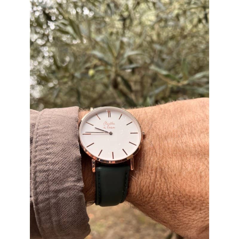 menthe à l'eau - Venta al por mayor Reloj de pulsera - Mujer - La Véritable cuir vert fond blanc dorée rose1