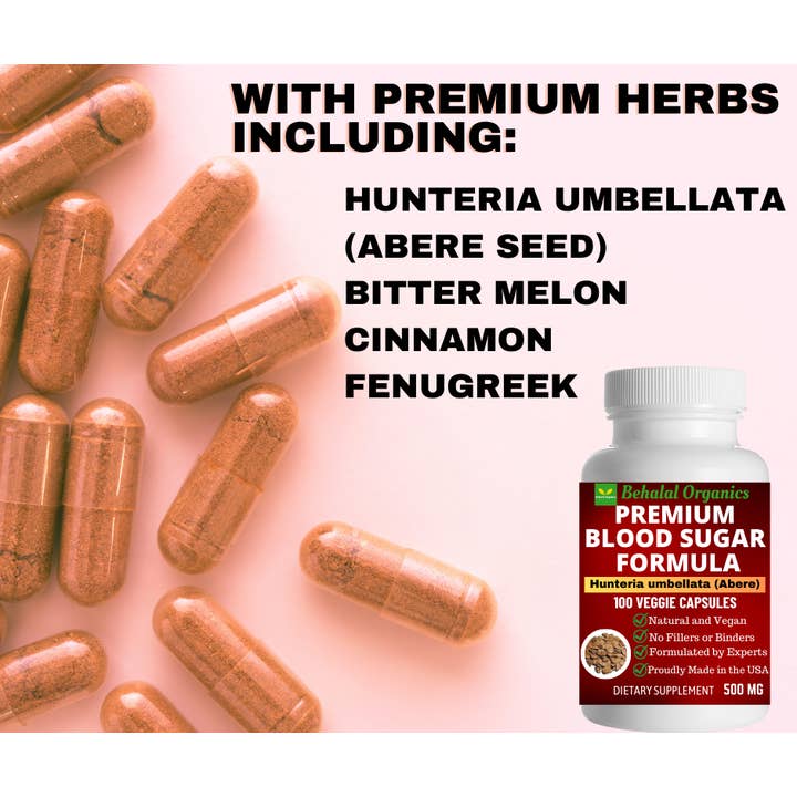 Behalal Organics - Venta al por mayor Suplementos/vitaminas para beber - Blood Sugar Formula Capsule Premium Support con Abere