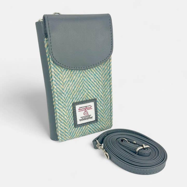 Harris Tweed Phone Purse in Turquoise for wholesale by maccessori