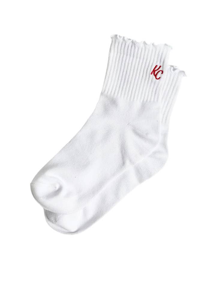 Carly Rae Studio - Wholesale Socks - Unisex - KC Ruffle Socks - White w/ Red