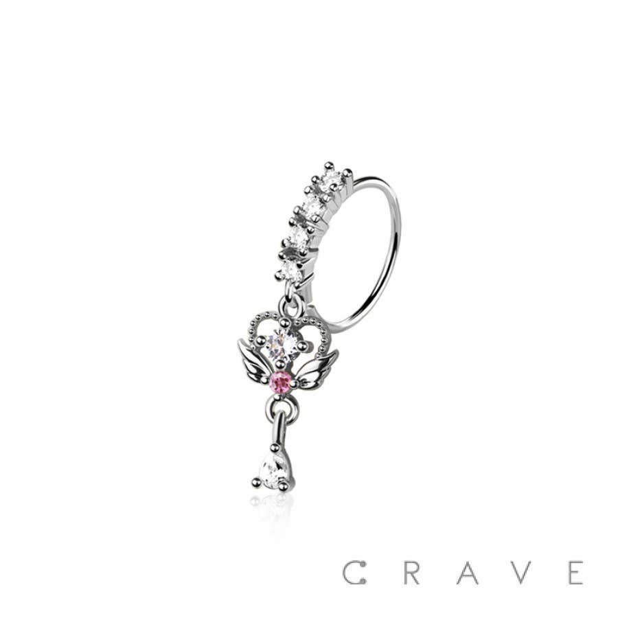 CRAVE - Vendita all'ingrosso Orecchini singoli - CIONDOLO IN ZIRCONIA CUBICA MULTICOLORE CON ALA A FORMA DI CUORE, IN ZIRCONIA CUBICA CENTRALE, A FORMA DI CUORE, IN ACCIAIO INOSSIDABILE 316L4