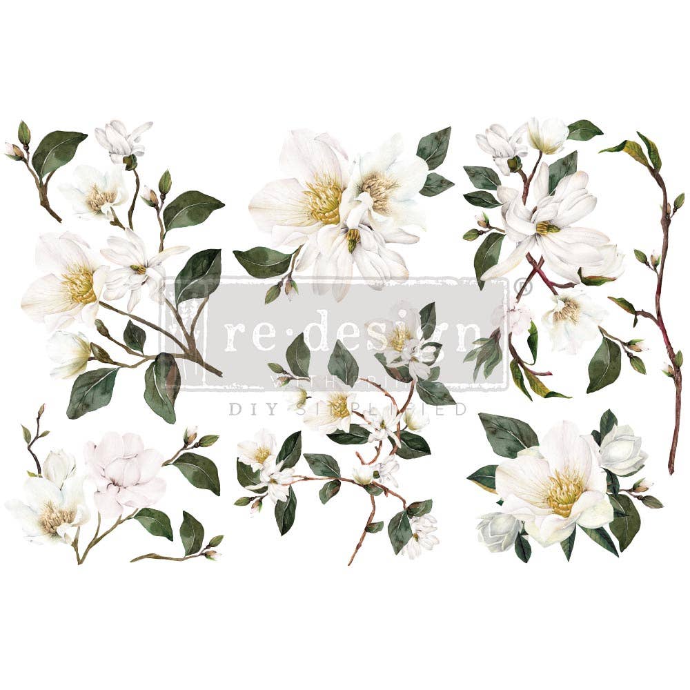 Redesign with Prima - Wholesale Wall Stencils - Redesign With Prima Small Transfers White Magnolia 6"x12"3