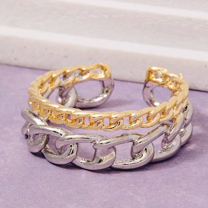 Two Tone Chains Open Band Ring for wholesale by The Looks by Fame Accessories