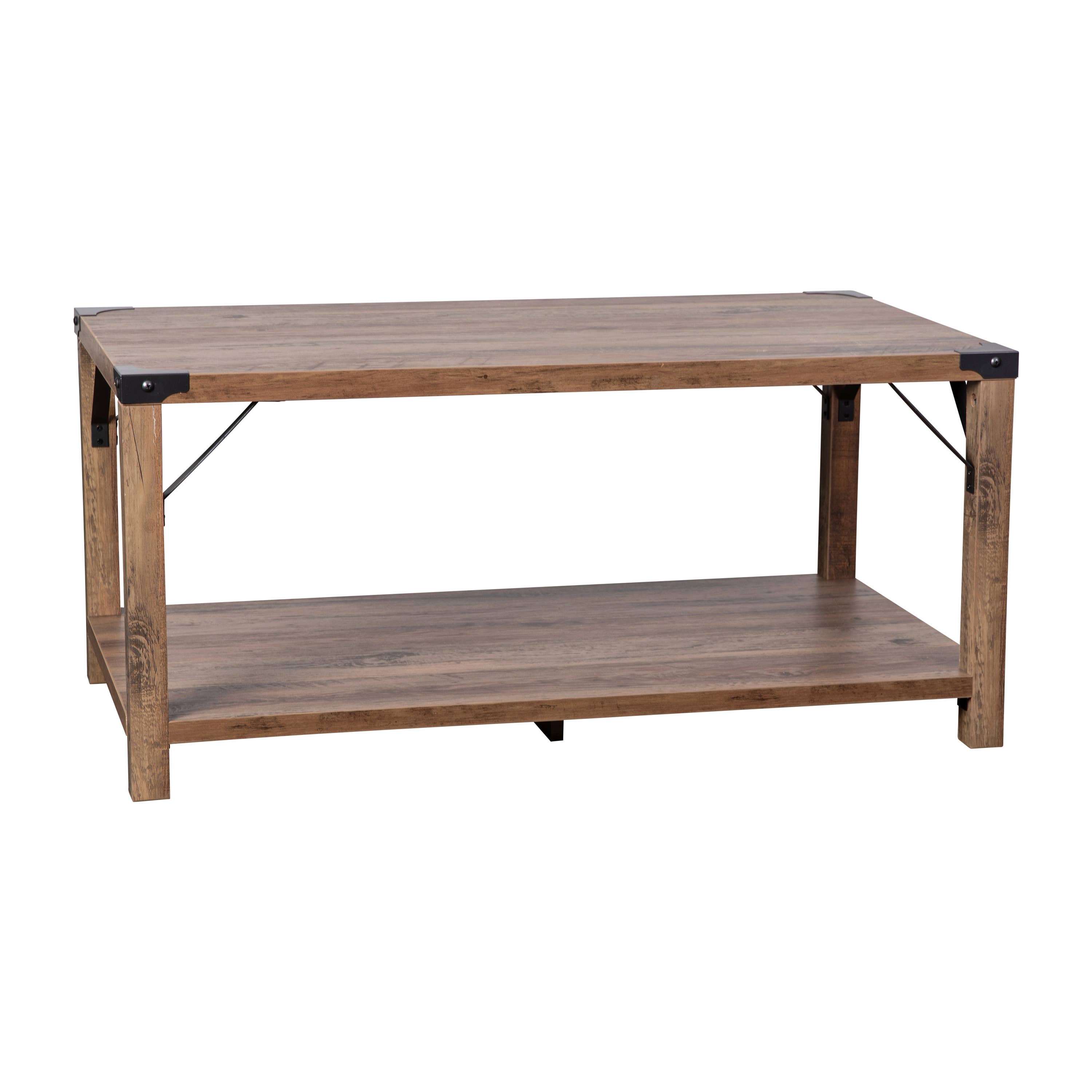 Chêne rustique Table basse rustique en chêne avec accents en métal noir en vente sur Faire1