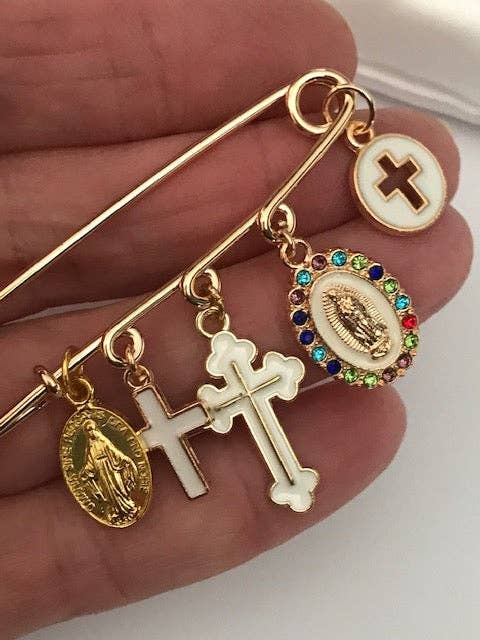 Miss DJ Angel - Wholesale Brooch - An ex-voto brooch, cross brooch and religious medal, gift for mom, ceremony gift with religious pendants.2