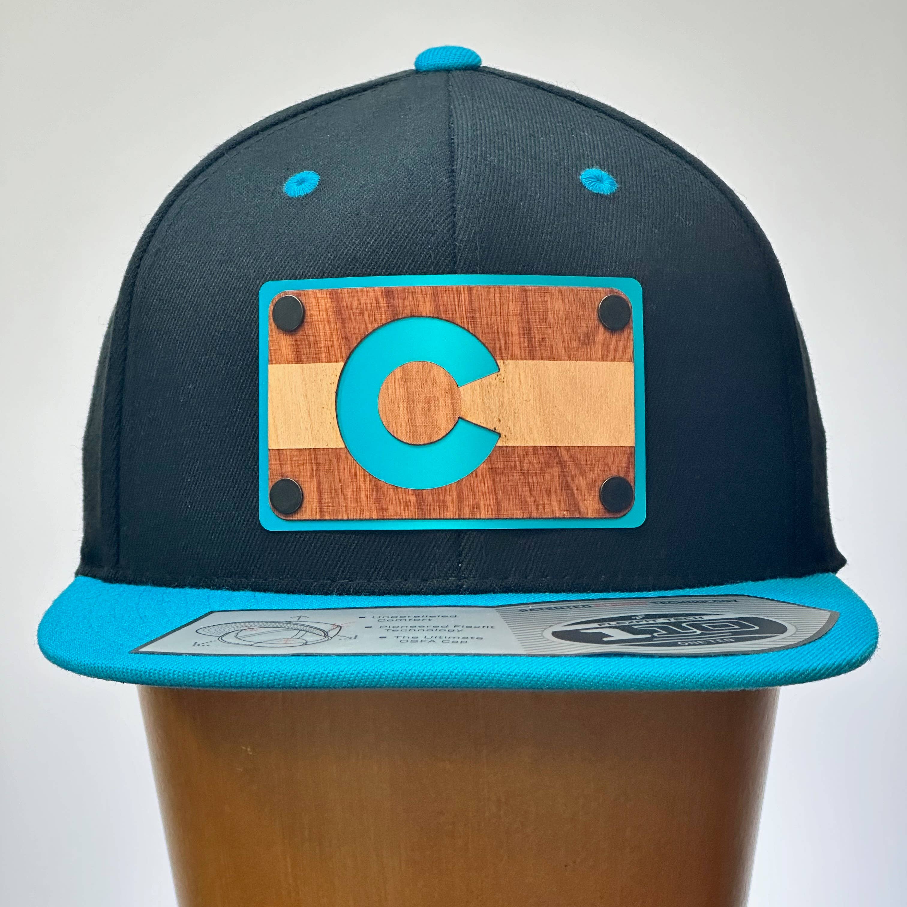 Last Best Supply Co - Wholesale Flat Brim Cap - Unisex - Colorado Flag Cherry Wood & Metal Patch Flat Bill Hat1