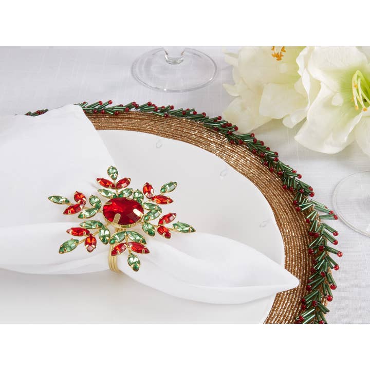 Saro Lifestyle - Wholesale Napkin ring - Festive Flurry Beaded Snowflake Napkin Ring (Set of 4)11