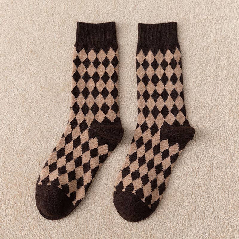 Tourtiwi - Wholesale Socks - Women's - Women's retro plaid wool socks mid-tube thick warm socks2