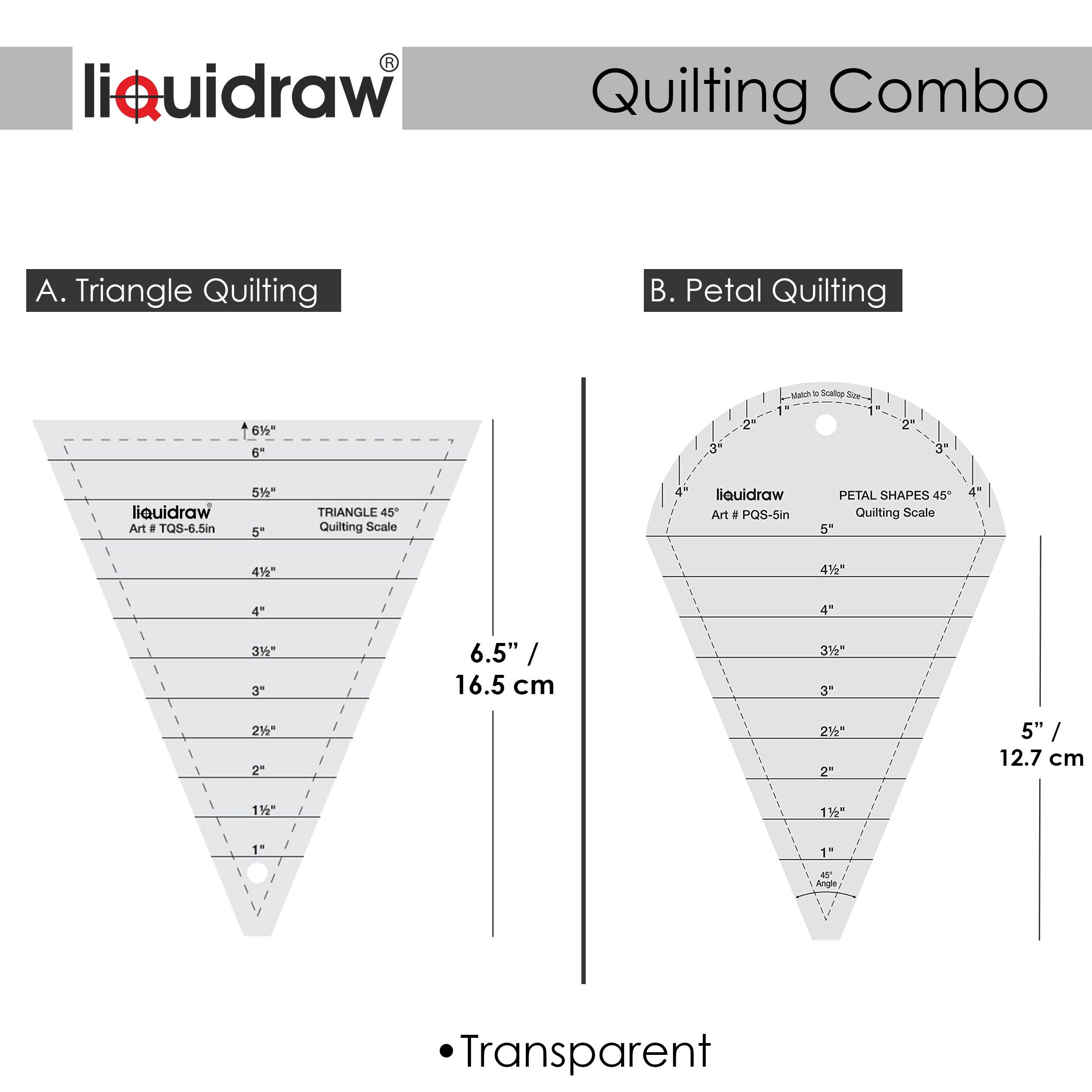 Liquidraw – wholesale Craft tool – Liquidraw Quilting Templates & Rulers for Patchwork Acrylic Stencils Quilting Sewing Ruler Set of 4 Hexagon, Triangle, Petal & Diamond Shapes1