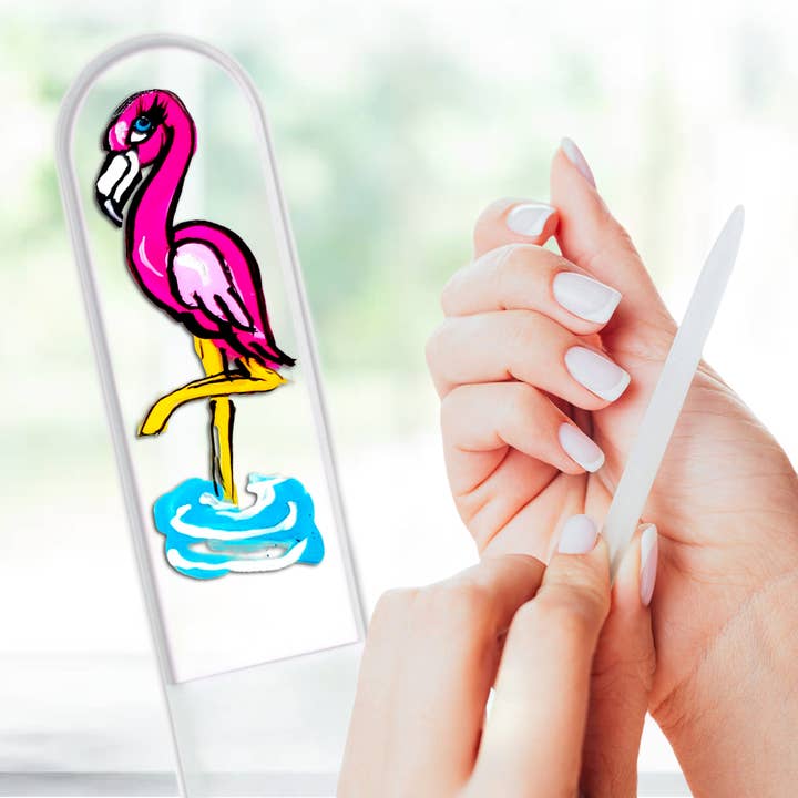 Classy Nail Files - Wholesale Nail File - Flamingo Pink Bird Wildlife Hand Painted Crystal Nail File1
