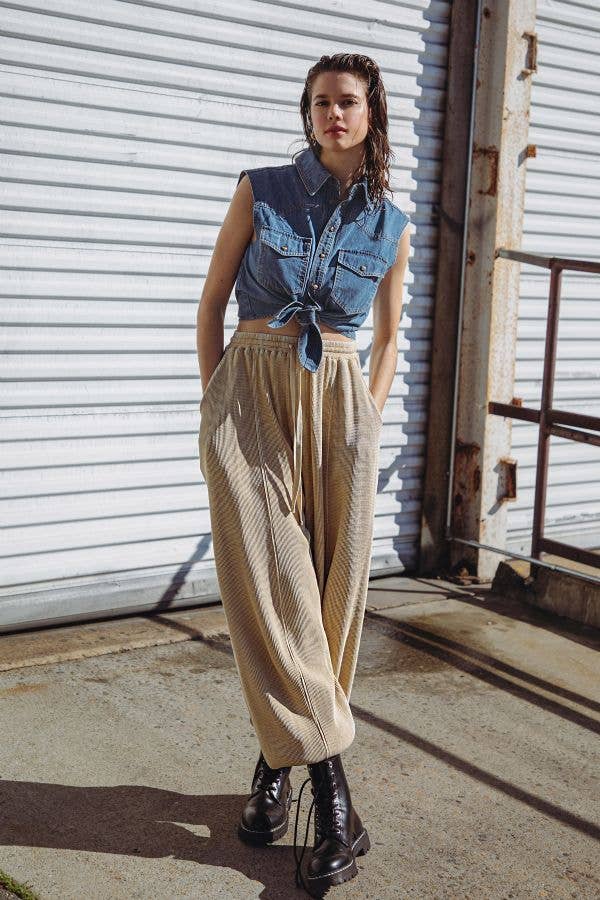 NATURLIGA En tvättad joggerbyxa i våffelstickning - FP1126 NATURAL för wholesale på Faire3