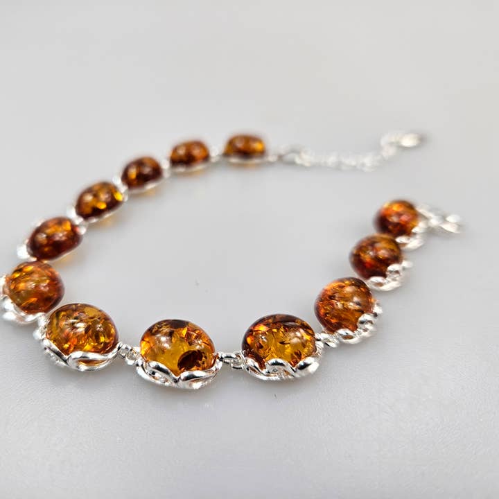 Pulsera de cadena con ámbar báltico y plata de ley para venta al por mayor de AmberLithuania