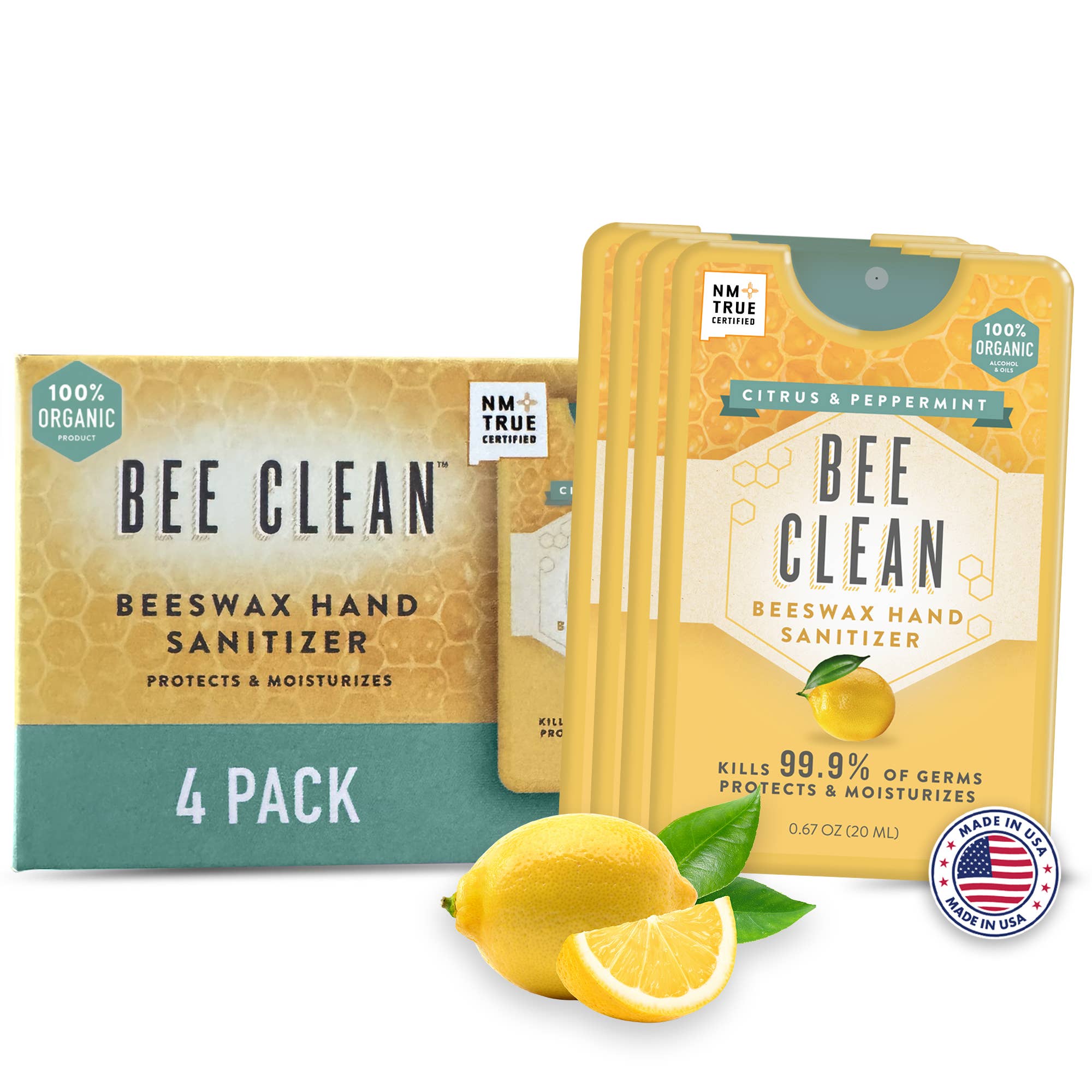 Bee Clean - Vente Désinfectants pour les mains - Désinfectant pour les mains à la cire d'abeille biologique Bee Clean-13 agrumes 4 paquets2