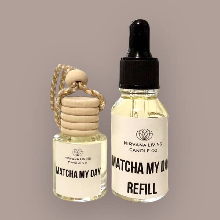 DIFFUSORE PER AUTO E BOTTIGLIA DI RICARICA MATCHA MY DAY per la vendita all'ingrosso da parte di Nirvana Living Candle Co