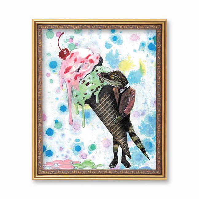 Impresión artística Ice Cream Alligator 8x10" para venta al por mayor de Pergamo Paper Goods