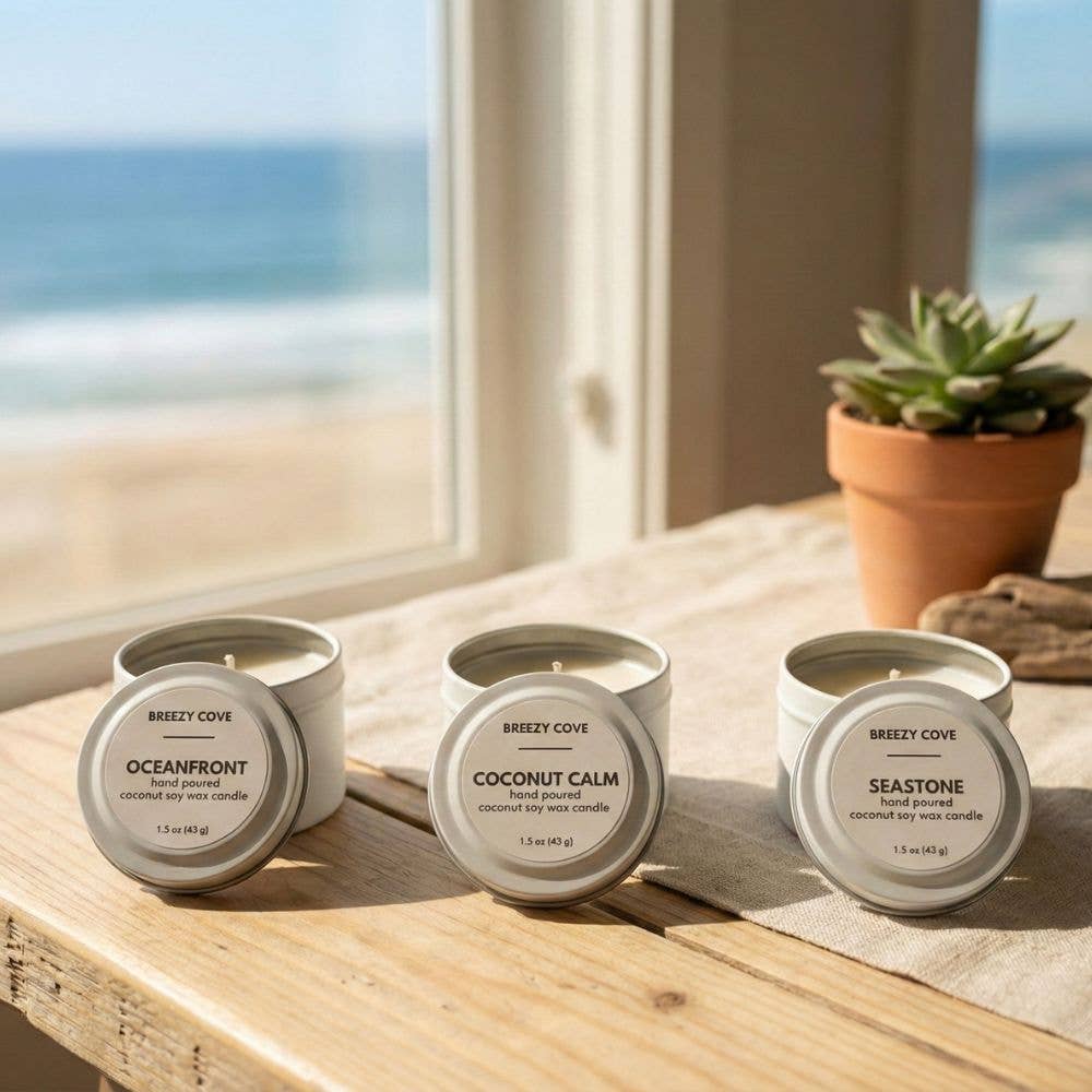 Breezy Cove - Wholesale Jar/Filled Candle - Beachside Mini Candle Trio Set – Coconut Soy Beach Candles5