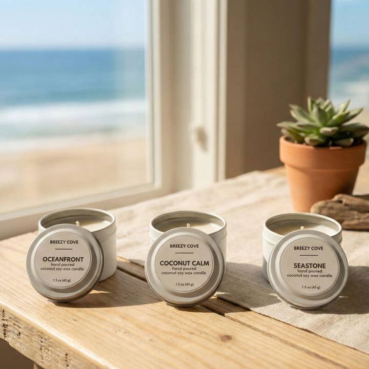 Breezy Cove - Wholesale Jar/Filled Candle - Beachside Mini Candle Trio Set – Coconut Soy Beach Candles5
