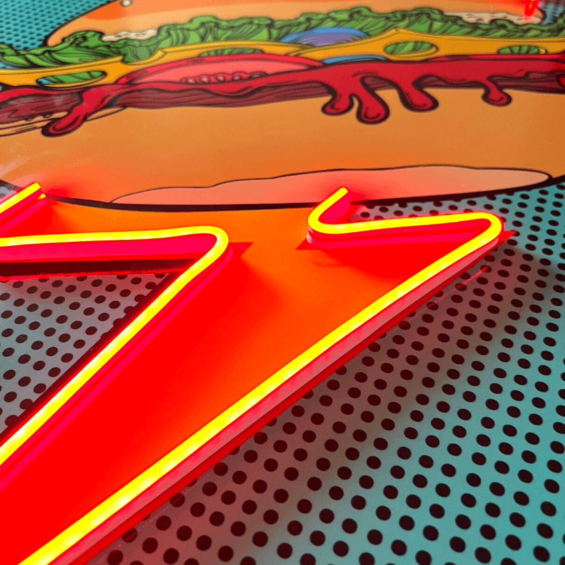 Red Flash Burger Pop Art | Led Wall Art for wholesale on Faire2