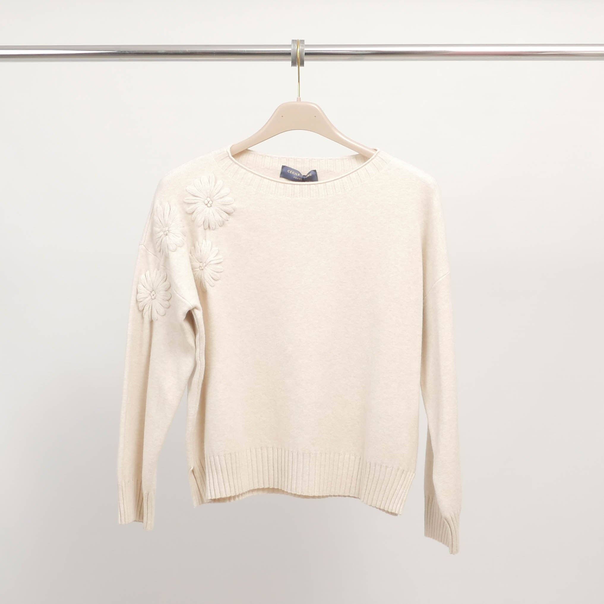 Cecile Wang - Wholesale Knit Sweater - Women's - Relief flower pullover on shoulder in soft knit – DSY94525