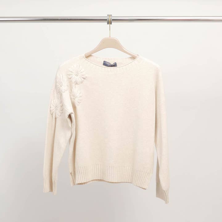Cecile Wang - Wholesale Knit Sweater - Women's - Relief flower pullover on shoulder in soft knit – DSY94525