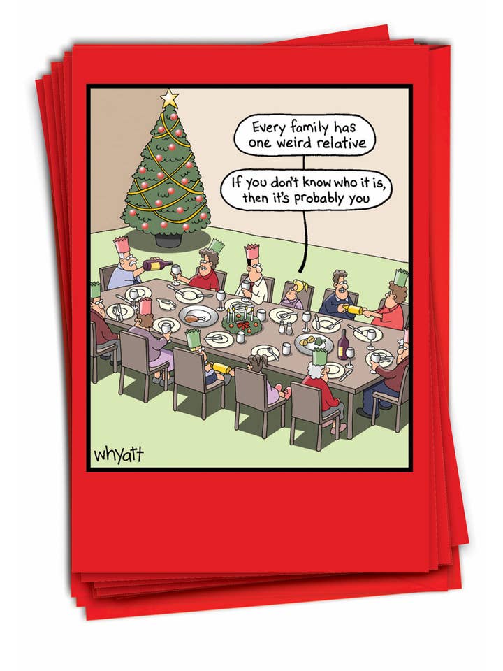 Låda med 12 julkort - konstig släkting för wholesale av NobleWorks